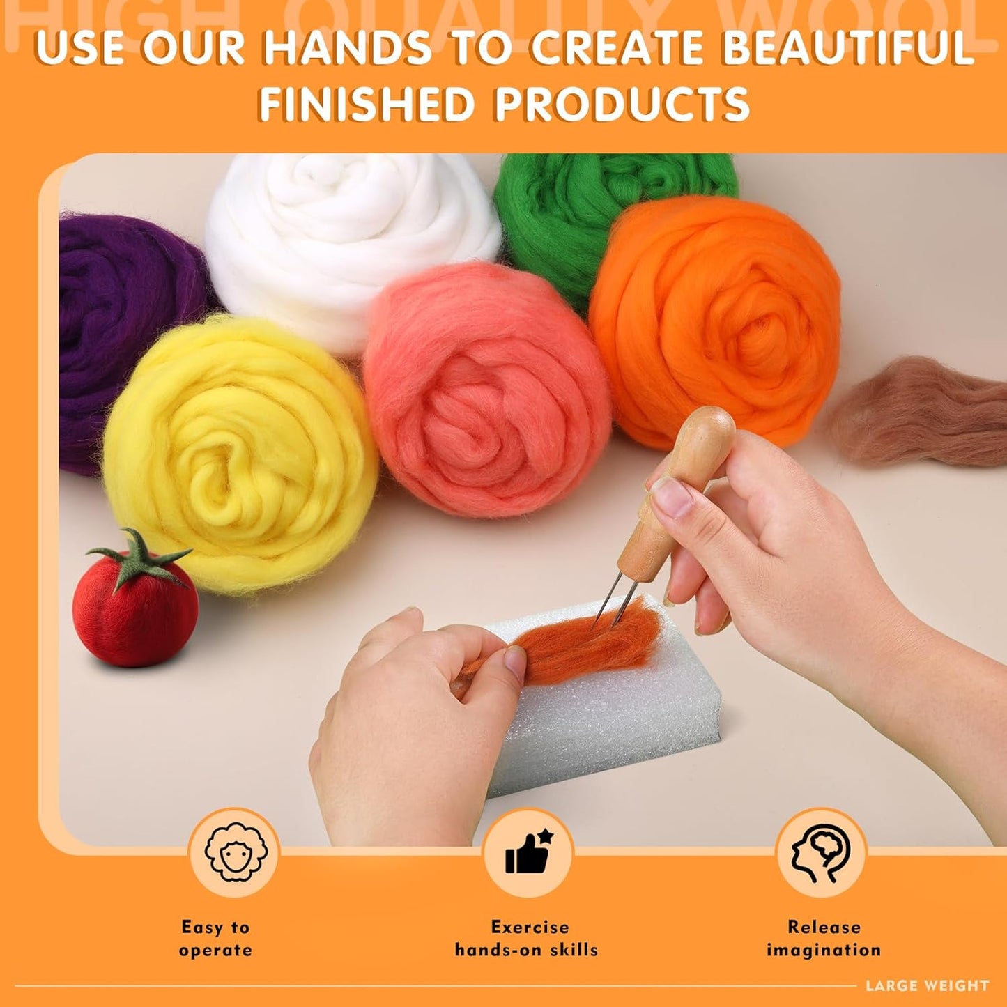 3.53oz Wool Roving Yarn, Wool Felting Supplies, Pure Wools, Chunky Yarn, Spinning Wool Roving for Needle Felting Wet Felting DIY Hand Spinning (Light Green)