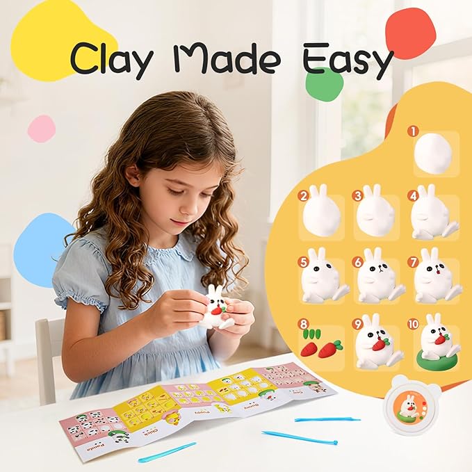 Air Dry Clay Kit for Kids, Modeling Clay, 9 Animals Model Magic Clay with Sculpting Tools and Tutorials, Ultra Light Soft Clay Set, Arts Crafts Toy Gift, Christmas Birthday Party Favors for Boys Girls