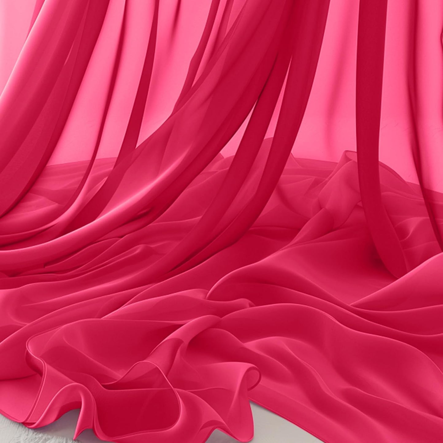 Horbaunal Hot Pink Chiffon Fabric by The Yard, 1 Yard Continuous Sheer Fabric 59" Wide Soft Draping Fabric for Wedding Arch Draping Party Backdrop DIY Sewing