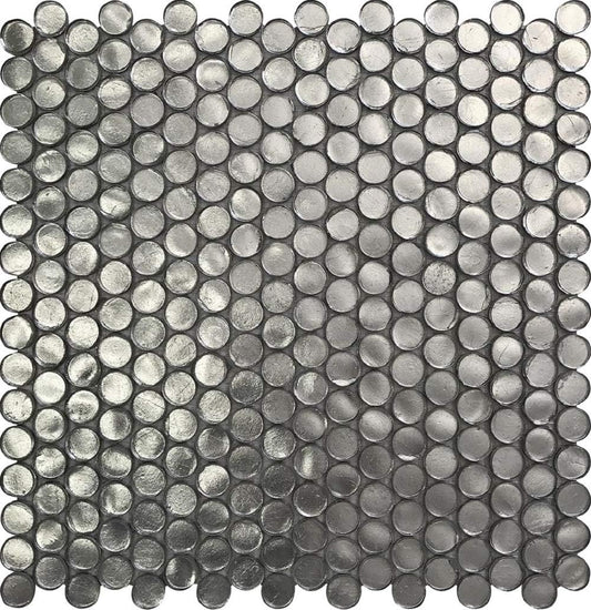 Glass Penny Round 1.03 sq ft/Piece Pack of 1,Silver Penny Round Mosaic Glass Tile – 12.2 x 12.2 Inch - Luxurious Design for Bathroom Walls, Kitchen Backsplash, Shower Walls - Elegant Wall Décor