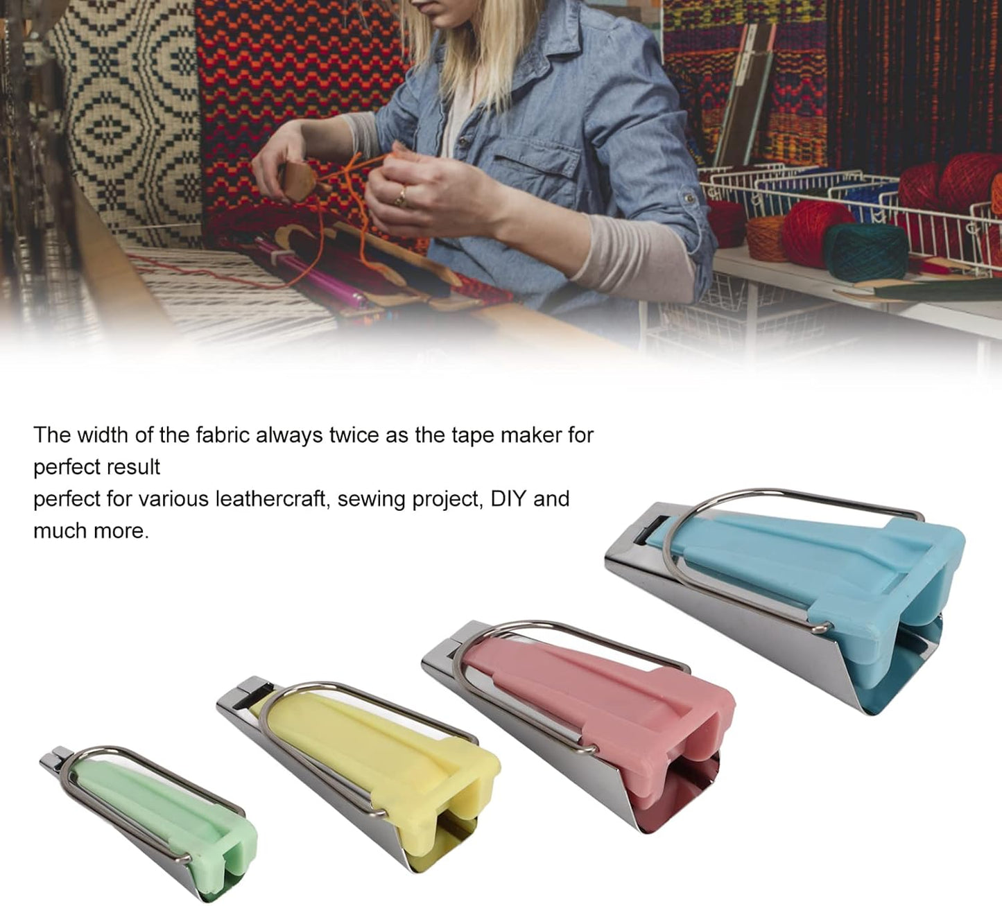 Bias Tape Makers Kit 4 Size costura, 1/4inch 1/2inch 3/4inch 1inch DIY Quilting Tools Kit for Hem Sewing and Quilting