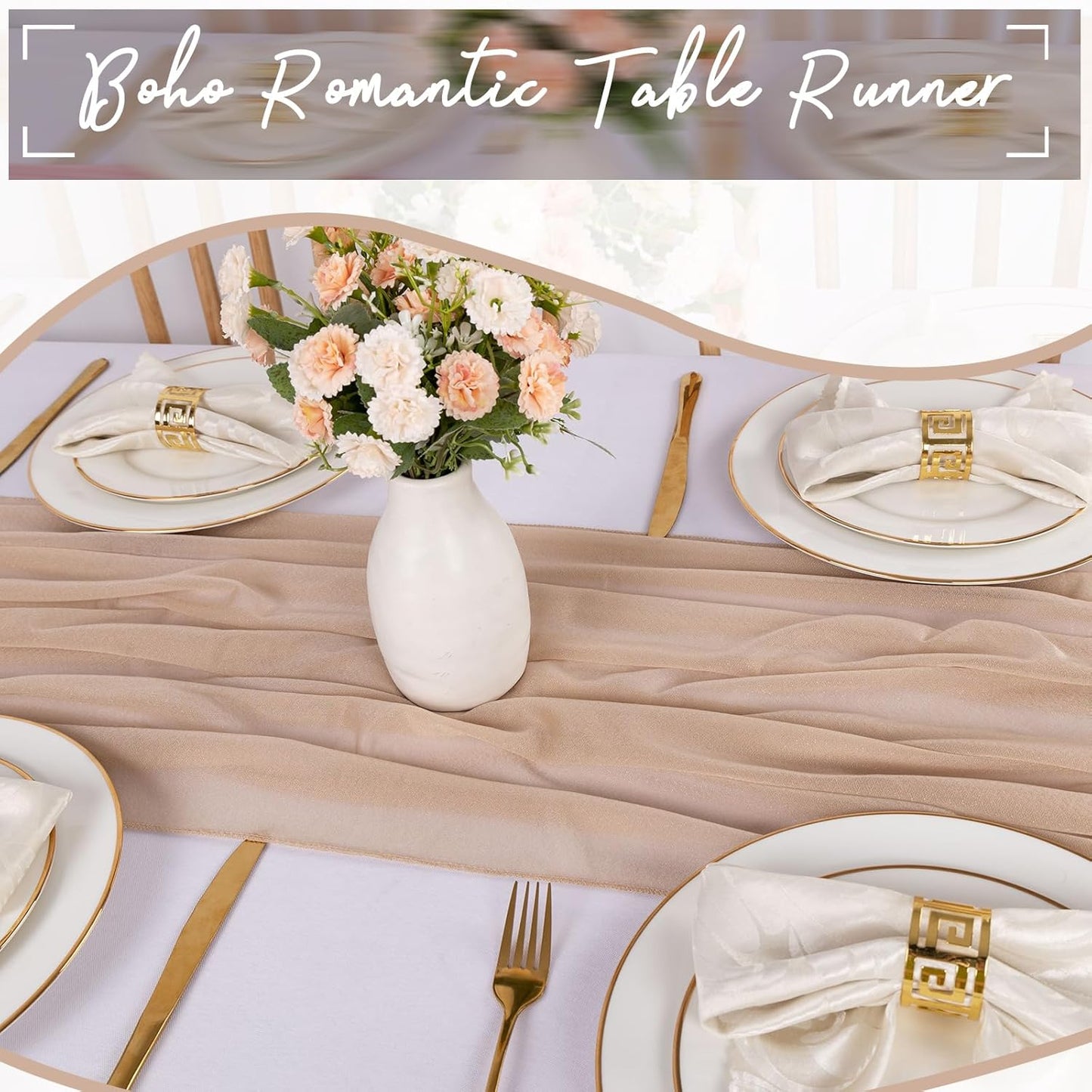 Champagne Chiffon Table Runner 30 x 120 Inches Sheer Table Runner 10ft Romantic Chiffon Table Runner for Wedding Decor Birthday Party Bridal Baby Shower Decoration