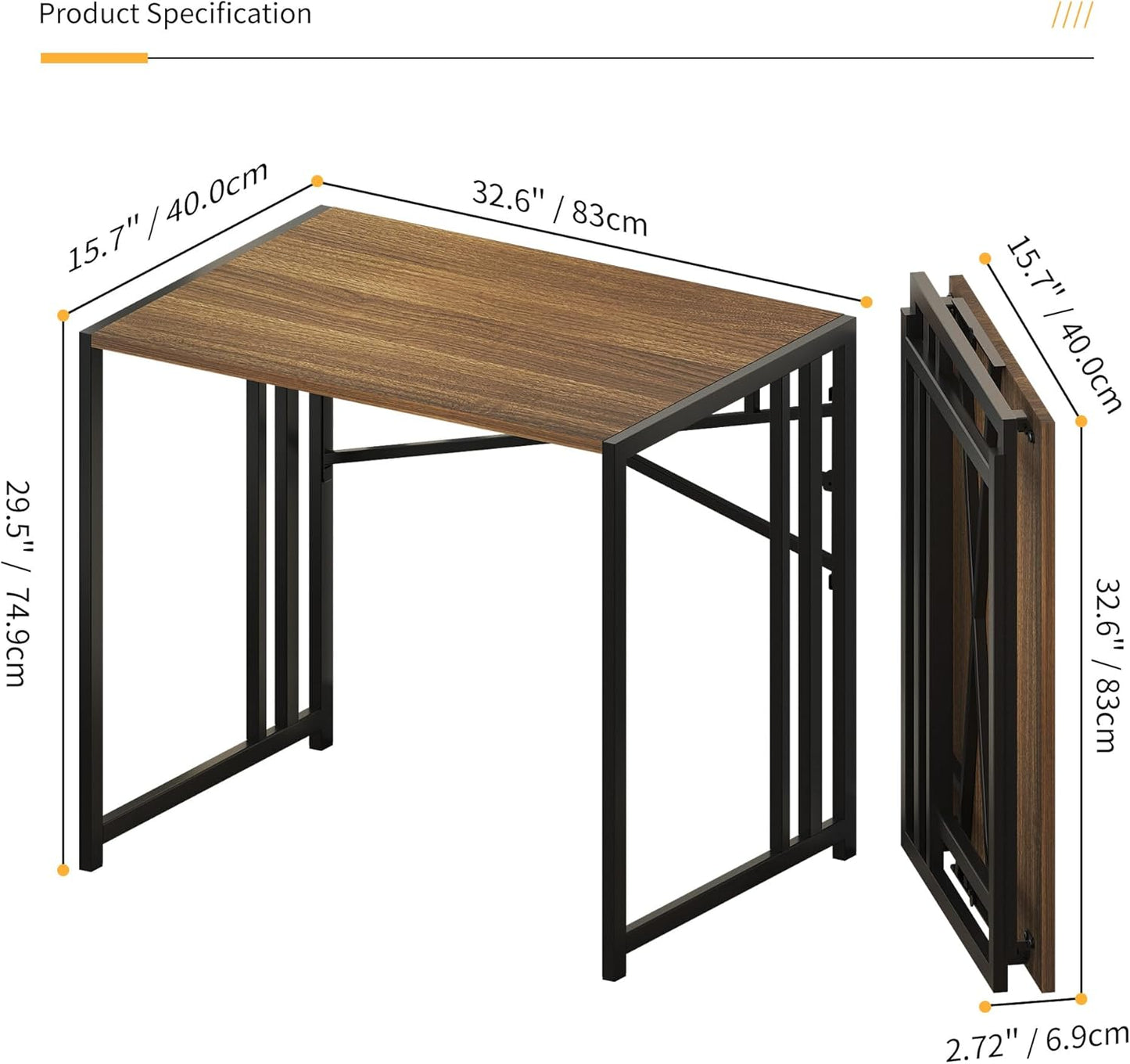 Folding Computer Desk 32 inch Writing Gaming Computer Camping Table, No Assembly Required Home Office Desk, Espresso