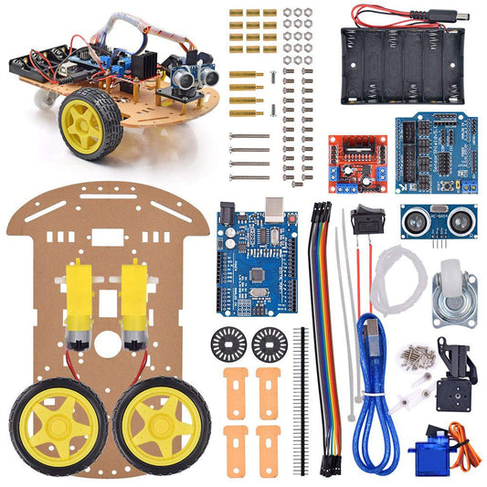 Smart Robot Car Chassis Kit with UNO R3 Module - Educational DIY Toy, 2WD with Battery Box and Speed Encoder for Tracking Obstacle Avoidance - Designed for Beginners to Learn Programming