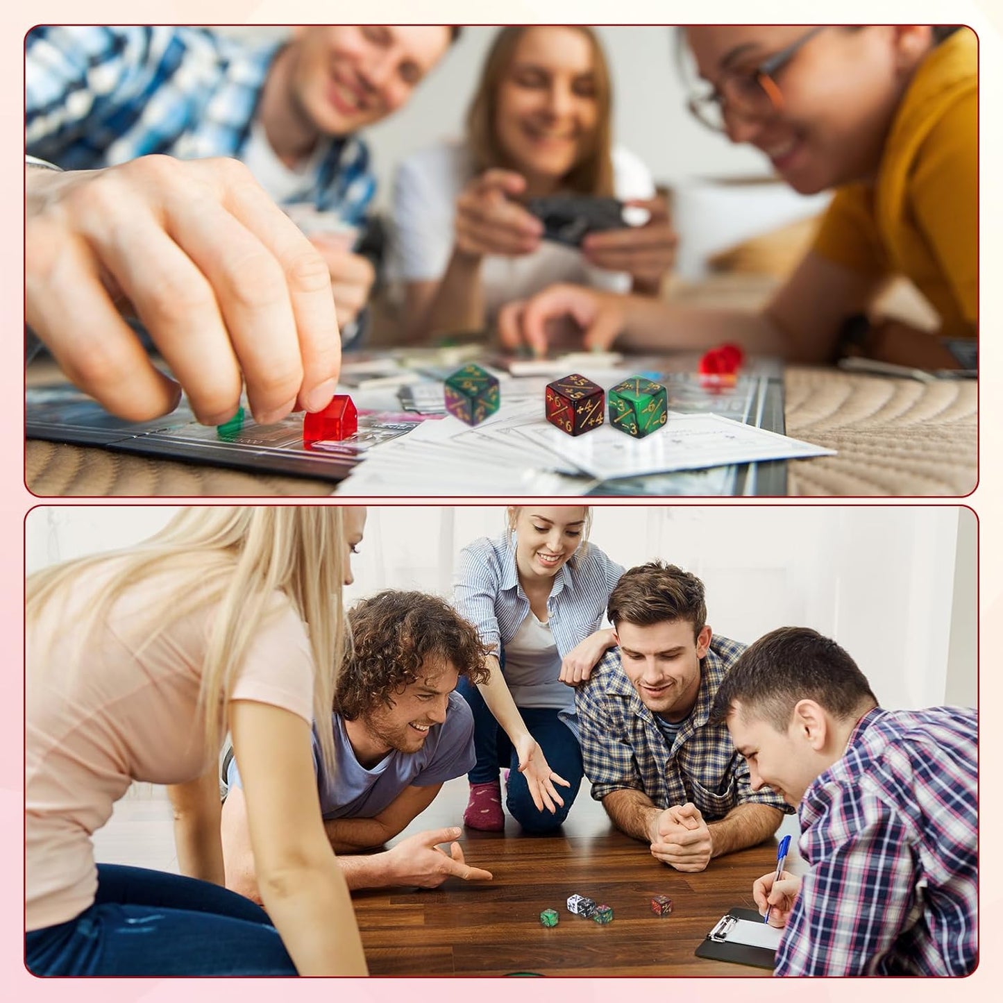 uxcell 24Pcs Magic Dice Counters, Acrylic D6 Life Token Dice Set with Pouch for Standard Cards Gaming Accessories, Black Marble