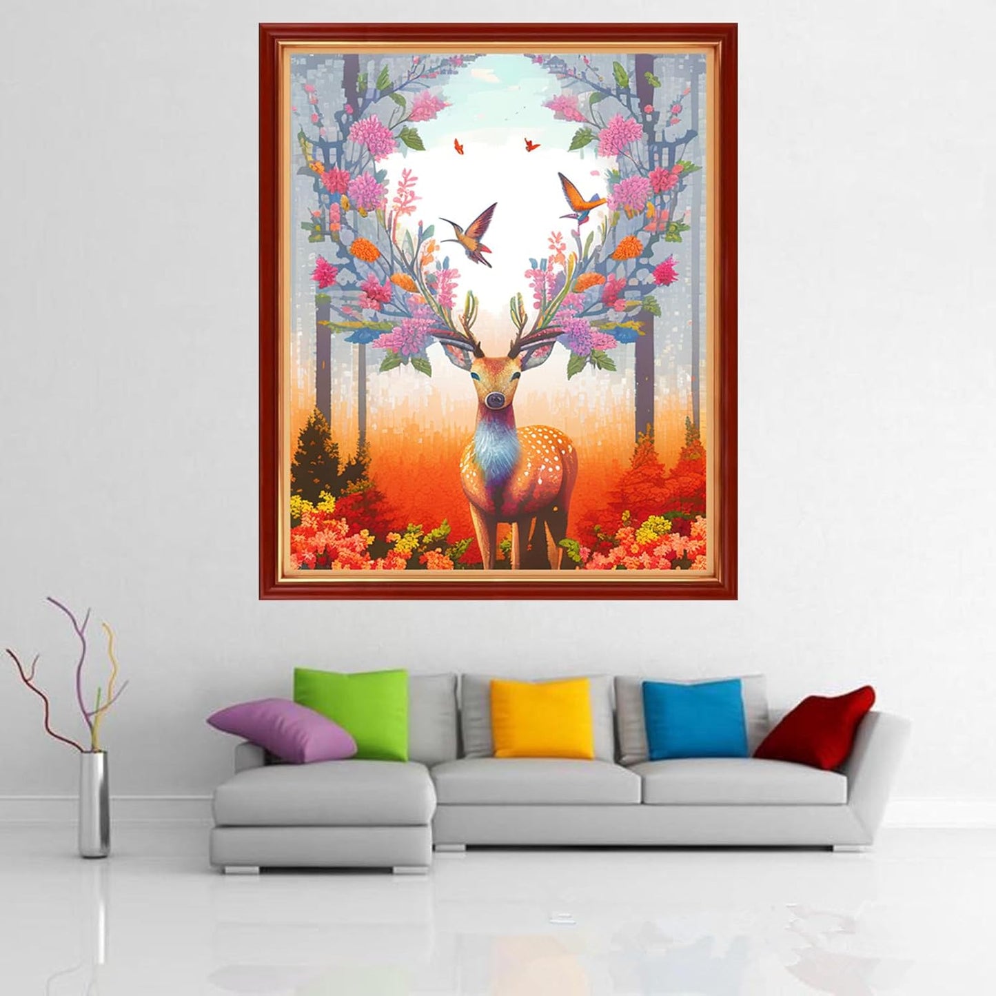 Dimensean Stamped Cross Stitch Kits Full Range of Embroidery Patterns Starter Kits for Beginners Adult or Kids DIY Cross Stitches Needlepoint Kits 11CT-Colorful Flower Deer 15.7x19.7 inch