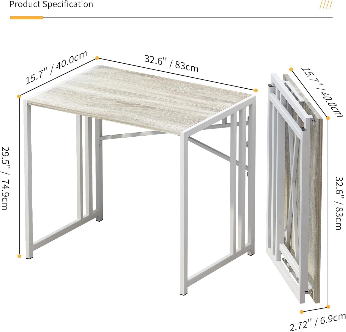 Small Folding Desk 32 inch, No Assembly Required Small Office Desk, Writing Gaming Computer Camping Desk, Beige