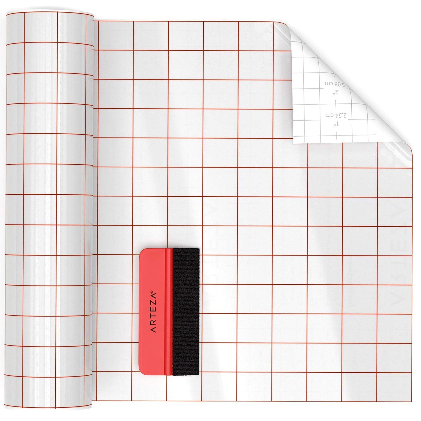 ARTEZA Ultra Clear Transfer Tape Paper with Grid & Squeegee, 12 Inch Wide x 25 Foot Long Roll, for Alignment & Transfer of Adhesive Vinyl for Decals, Signs, Walls, Windows & Smooth Surfaces