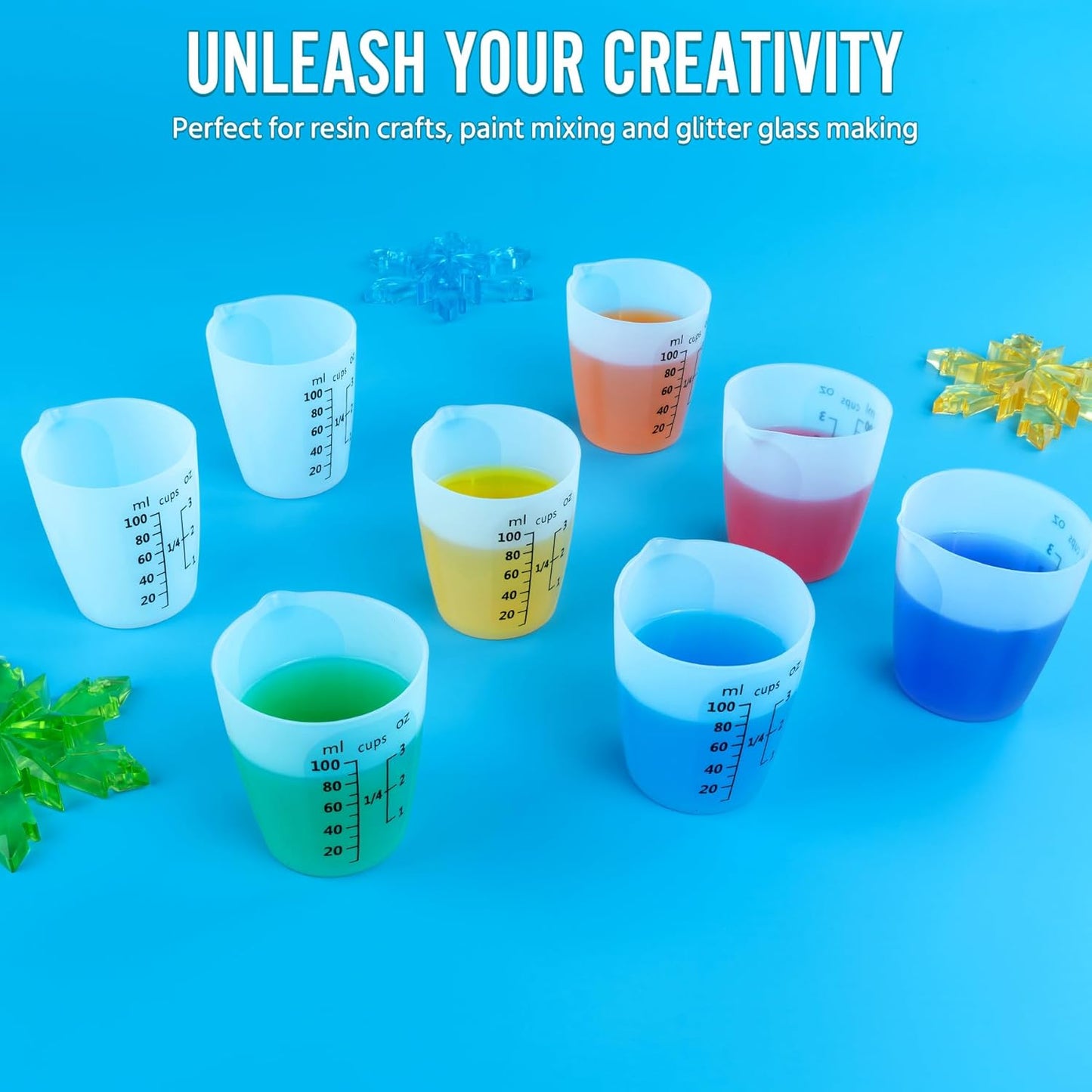 10Pcs Silicone Resin Mixing Measuring Cups 100ml for Resin Supplies, Easy-to-read Black Marks, Non-stick Reusable Silicone Pouring Cups for Epoxy Mixing