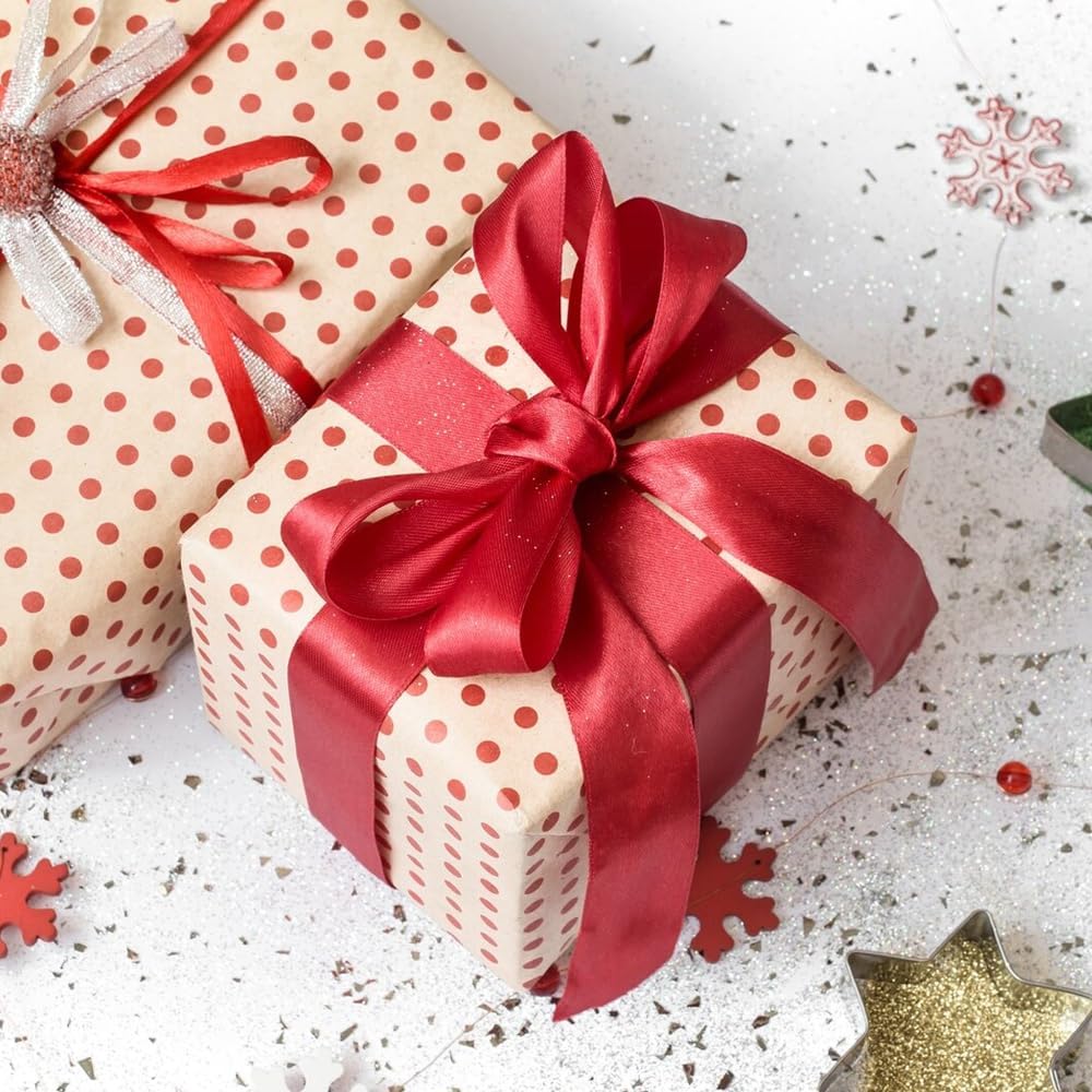 3 Inch x 25 Yard Red Satin Ribbon - Perfect for Gift Wrapping, Cutting Ribbons, Ceremony Décor, Wedding Bouquets, Embroidery, Christmas Crafts & Sewing Projects