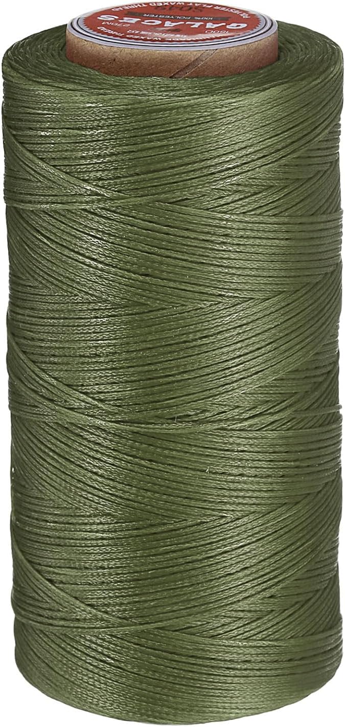 uxcell Flat Leather Sewing Waxed Thread, 270m / 295 Yards Polyester Wax String, 150D Wax Stitching Cord for Leather Crafts, Bookbinding, Bracelets Braided, Grass Green