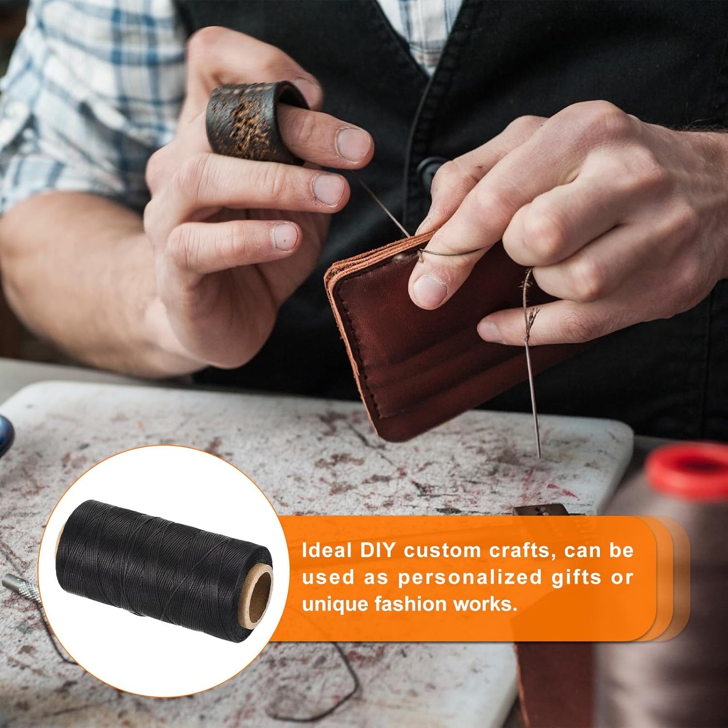 MECCANIXITY Waxed Thread,284 Yard 0.8mm 150D Flat Wax Thread Polyester Waxed String for Leather Sewing Hand Weaving Book Binding Home Decoration, Black