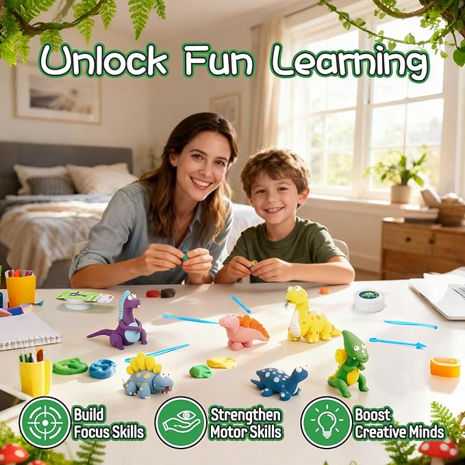 Air Dry Clay Kit, Modeling Clay for Kids, 9 Dinosaur Model Magic Clay with Sculpting Tools and Tutorials, Ultre Light Soft Clay Kit, Arts Craft Toy Gift, Christmas Birthday Party Favors for Boys Girls