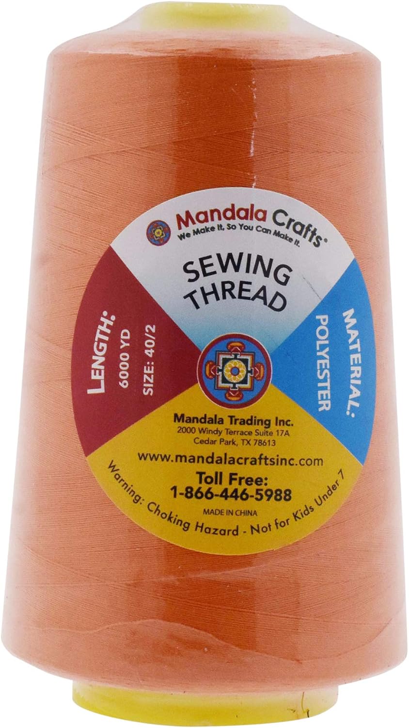 Mandala Crafts 4 Pack of Serger Threads Cones Spools - 40S/2 24000 Yards Polyester Orange Threads for Sergers Machine and Overlock Quilting Sewing Machine