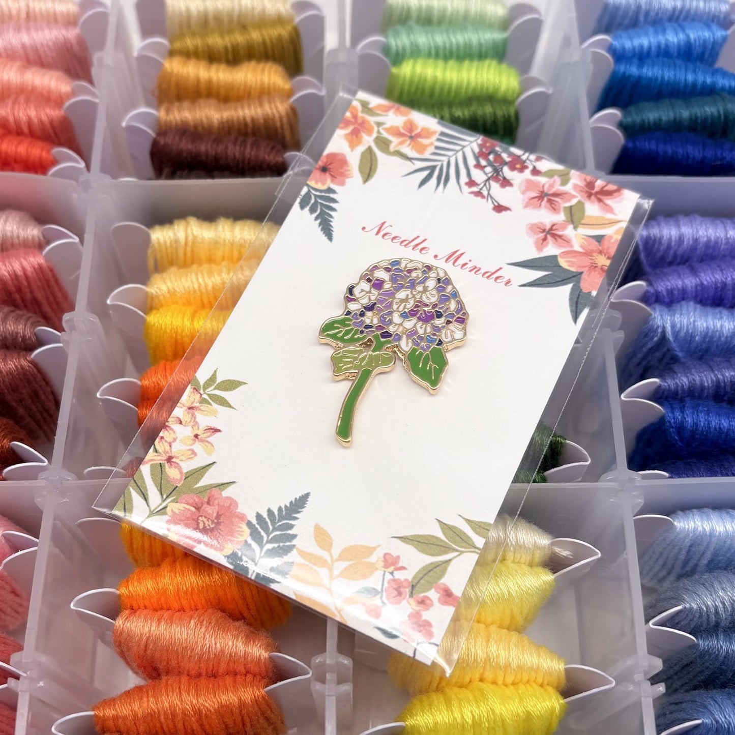 Hydrangea Magnetic Needle Minder for Cross Stitch – Strong Needlepoint Holder, Embroidery Sewing Magnet – Secure & Decorative Needle Minders for Stitching & Crafting (Purple Hydrangea)