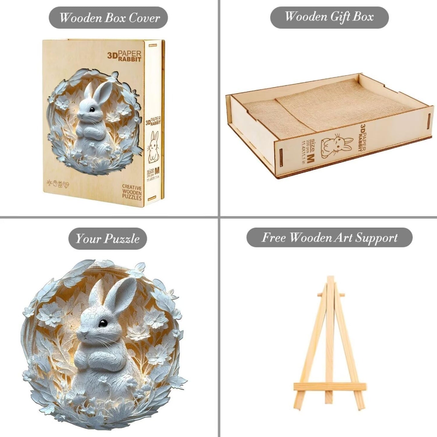 Wooden Puzzles Adults, 3D Paper Rabbit Wooden Puzzles 200 Pieces, Unique Animal Shaped Wood Challenging Jigsaw Puzzles Gifts for Adults, 11.4x11.1in