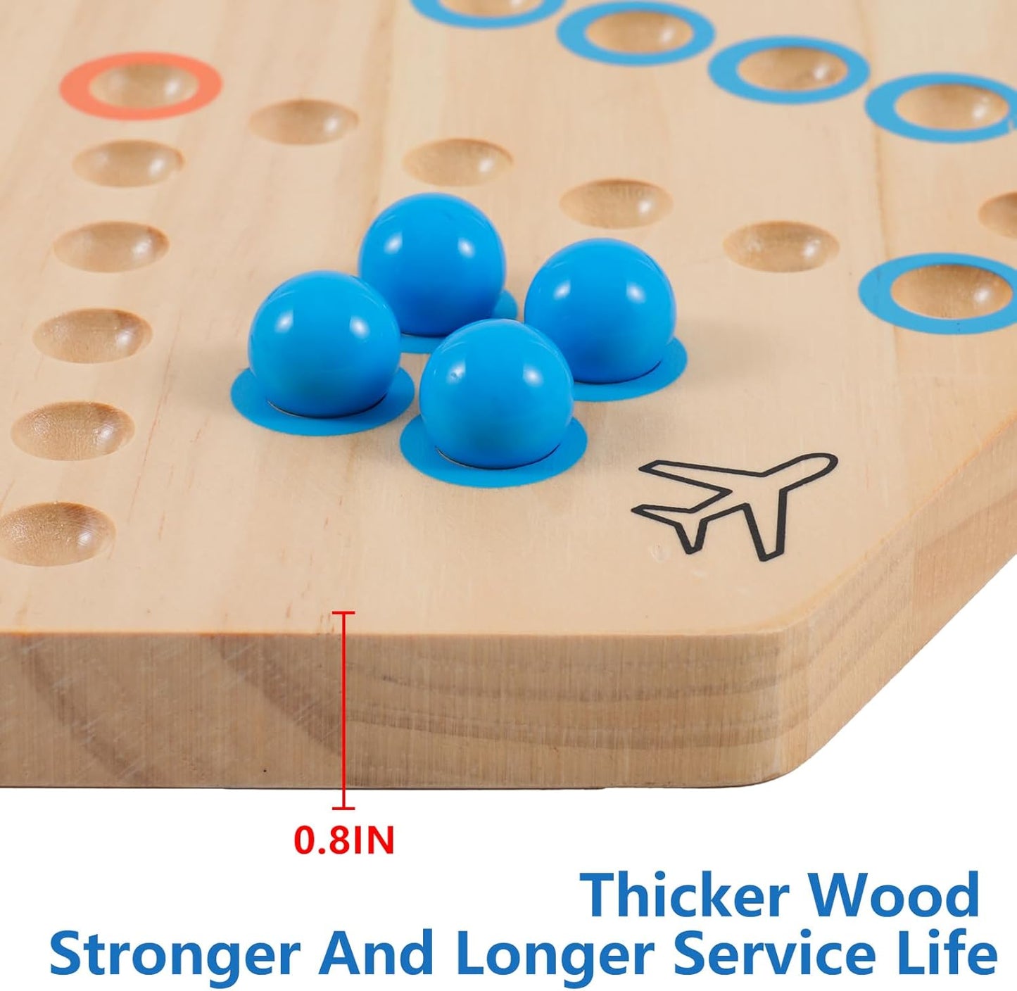 Large Size 20 inches Wood Wahoo Marble Board Game 2 Sided 4-6 Player for Friends and Family Party,Classic Stragecy Trouble Game with 6 Dices,24 Marbles