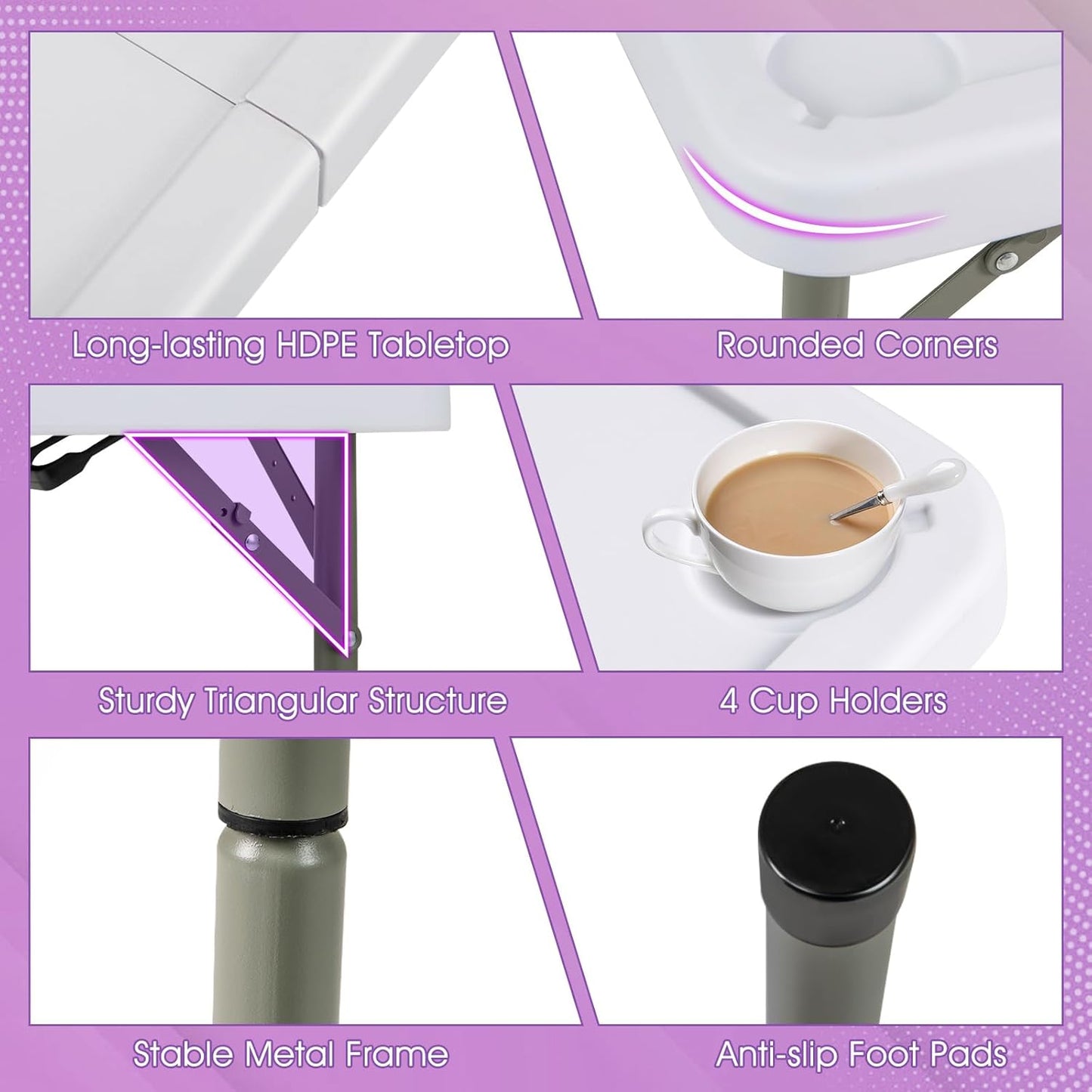 Giantex Folding Mahjong Table, 35" Square Card Table with Cup Holders, Removable Noise Reduction Mat, HDPE Tabletop, 4-Player Portable Domino Tables for Poker Blackjack Board Game (Pink)