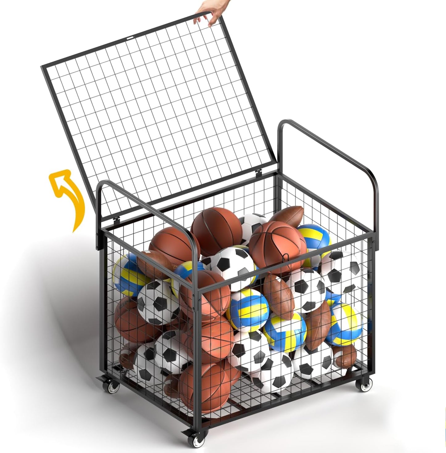 Ball Storage - 22.83" Basketball Cart With Wheels Garage Volleyball Storage Sport Equipment Holder Organizer For Indoor Outdoor,Metal Storage Rack For Playgroup,Gym And School