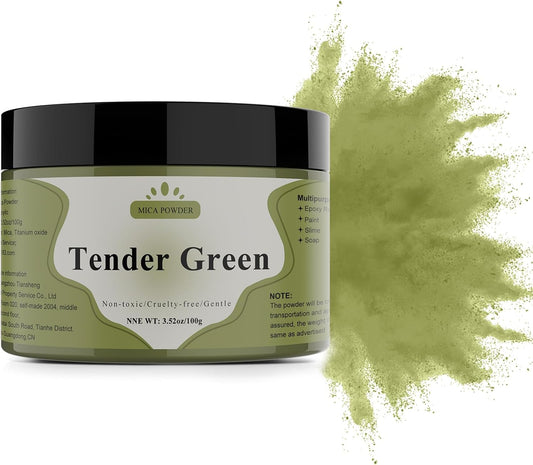 Mica Powder - 100g Mica Powder for Epoxy Resin - Metallic Color Pigment for Resin, Soap, Bath Bombs, Eye Shadow, Nails, DIY Crafting Projects etc. (Tender Green)