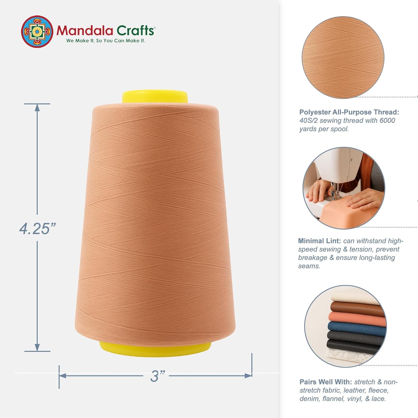 Mandala Crafts 4 Pack of Serger Threads Cones Spools - 40S/2 24000 Yards Polyester Copper Threads for Sergers Machine and Overlock Quilting Sewing Machine