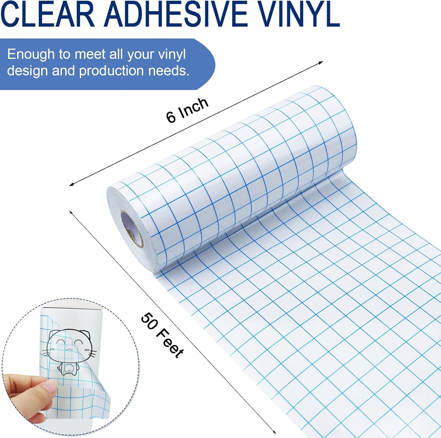 Clear Transfer Tape for Vinyl - 6" x 50 FT with Blue Alignment Grid Medium Tack for Adhesive Vinyl, Application Transfer Contact Paper Tape Roll for Silhouette Cameo Decals Stickers Window Signs