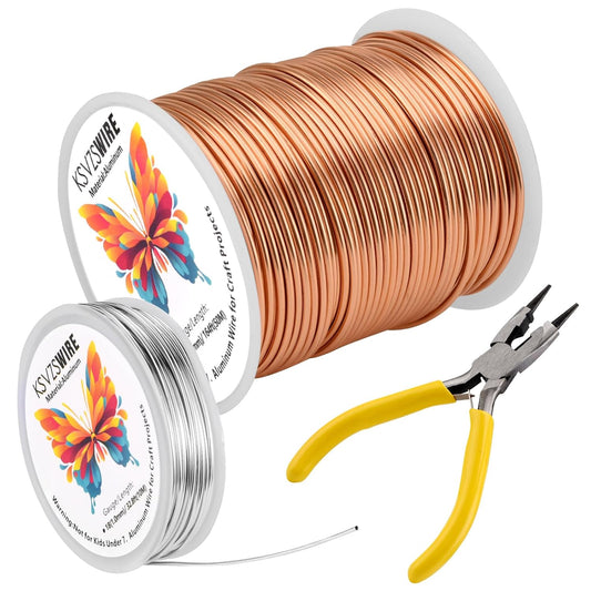 16 Gauge(1.5mm) Aluminum Wire 164 Feet(50 M) KSVZS Bendable Metal Wire for Crafts, Sculpting, Armature, Jewelry Making【3-in-1】+18 Gauge(1.0 mm) 32.8 Ft(10 M)+1 Plier(Champagne Gold)