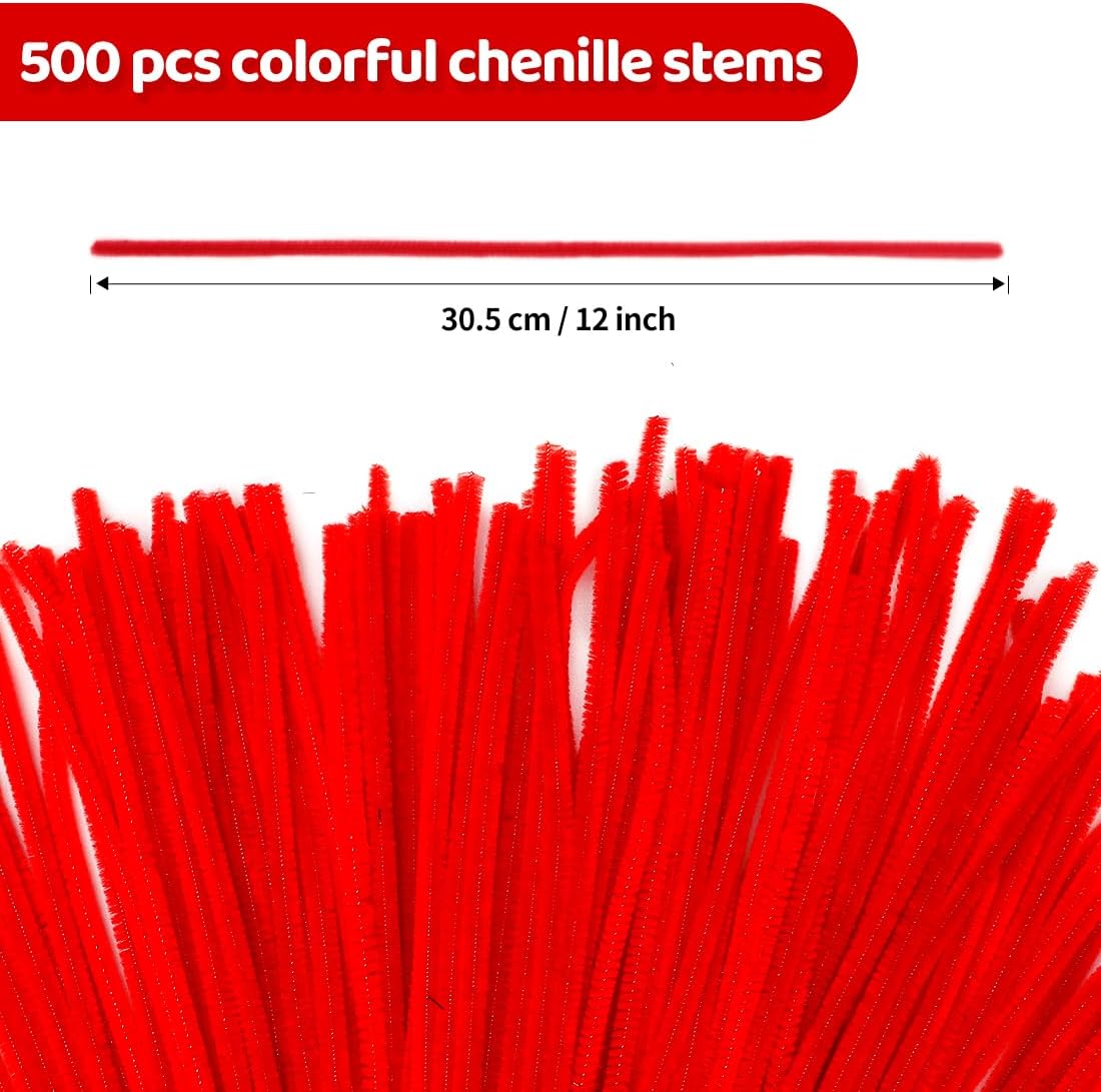 Eppingwin 500pcs Pipe Cleaners, Red Pipe Cleaners Craft Supplies,Chenille Stems for DIY Arts Crafts Project(Red)