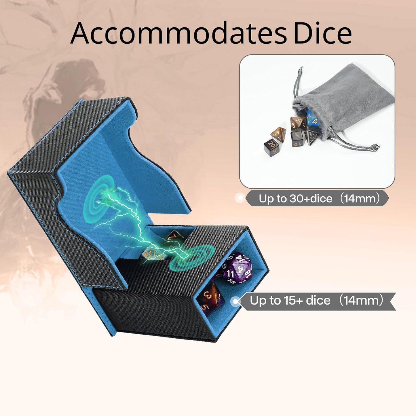 Dice Tower and Tray, Portable Commander Deck Box, Foldable Dice Storage Box for Dungeons and Dragons Rolling Tray Black/Blue