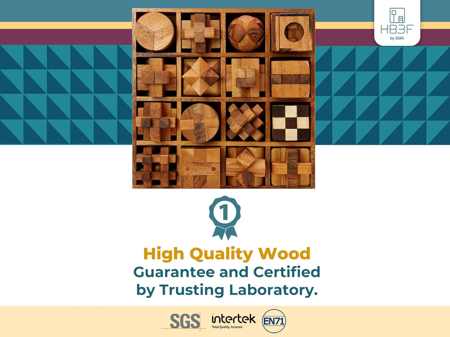 BSIRI 16 in 1 Wooden Brain Teaser Puzzles for Adults and Teens or Kids Interlocking 3D Mini Wood Mind Games Hand Puzzle Teasers Set Toys Coffee Table Games Gift