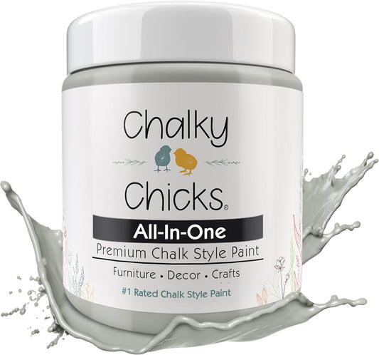 Chalky Chicks All-in-One Chalk Paint for Furniture or Cabinet - 8 Fl Oz - Matte Finish Normandy (Light Gray) for Metal, Wood Furniture Paint - No Sanding All-in-One for Home Decor & Crafts, USA Made