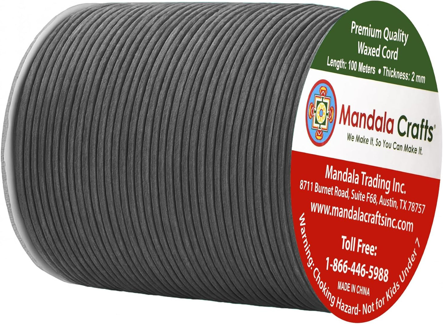 Mandala Crafts 2mm 109 Yards Traffic Gray Cotton Waxed Cord for Jewelry Making Bracelet Cord Waxed String - Beading String Thread Jewelry Cords for Necklaces String