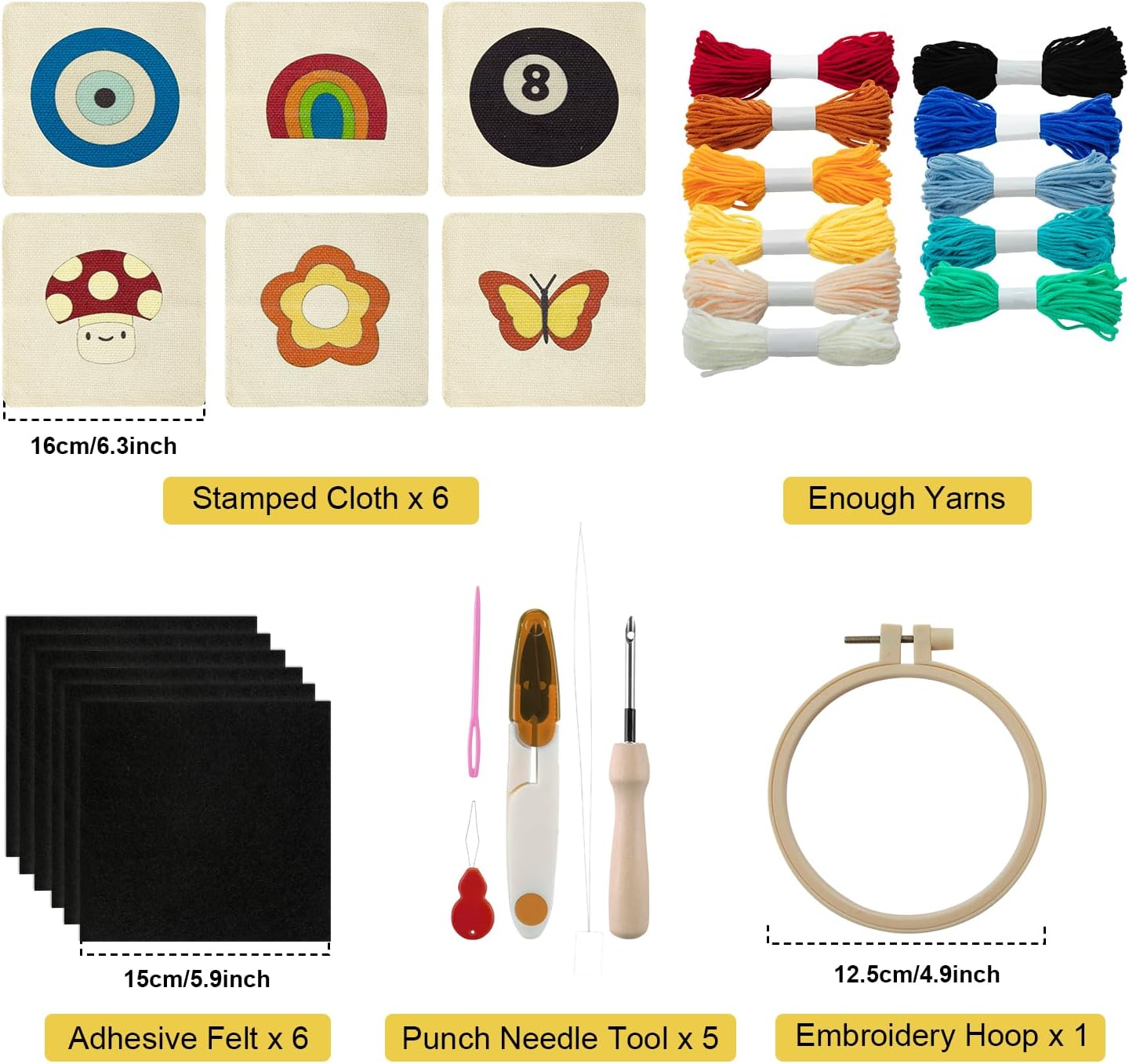 Anidaroel Punch Needle Coaster Kit, Punch Needle Kits for Adults Beginners Include 6 Pattern Tufted Coasters with Adhesive Felt Yarns, Hoops, Tools, Coaster DIY Needle Punch Craft