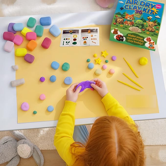 Air Dry Clay Kit 96 Colors for Kids, Lightweight and Non-Sticky Modeling Clay with Sculpting Tools and Storage Bags, DIY Arts and Crafts Gift for Boys and Girls Ages 3+