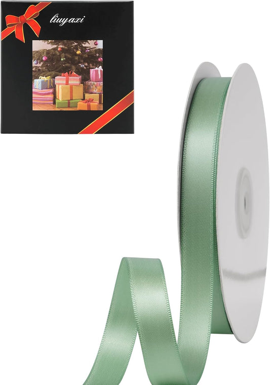 LIUYAXI Sage Green Satin Ribbon, Double Faced 1/2" X Continuous 25 Yards Ribbons Perfect for Gift Wrapping Bows Bouquet Wedding Craft and More