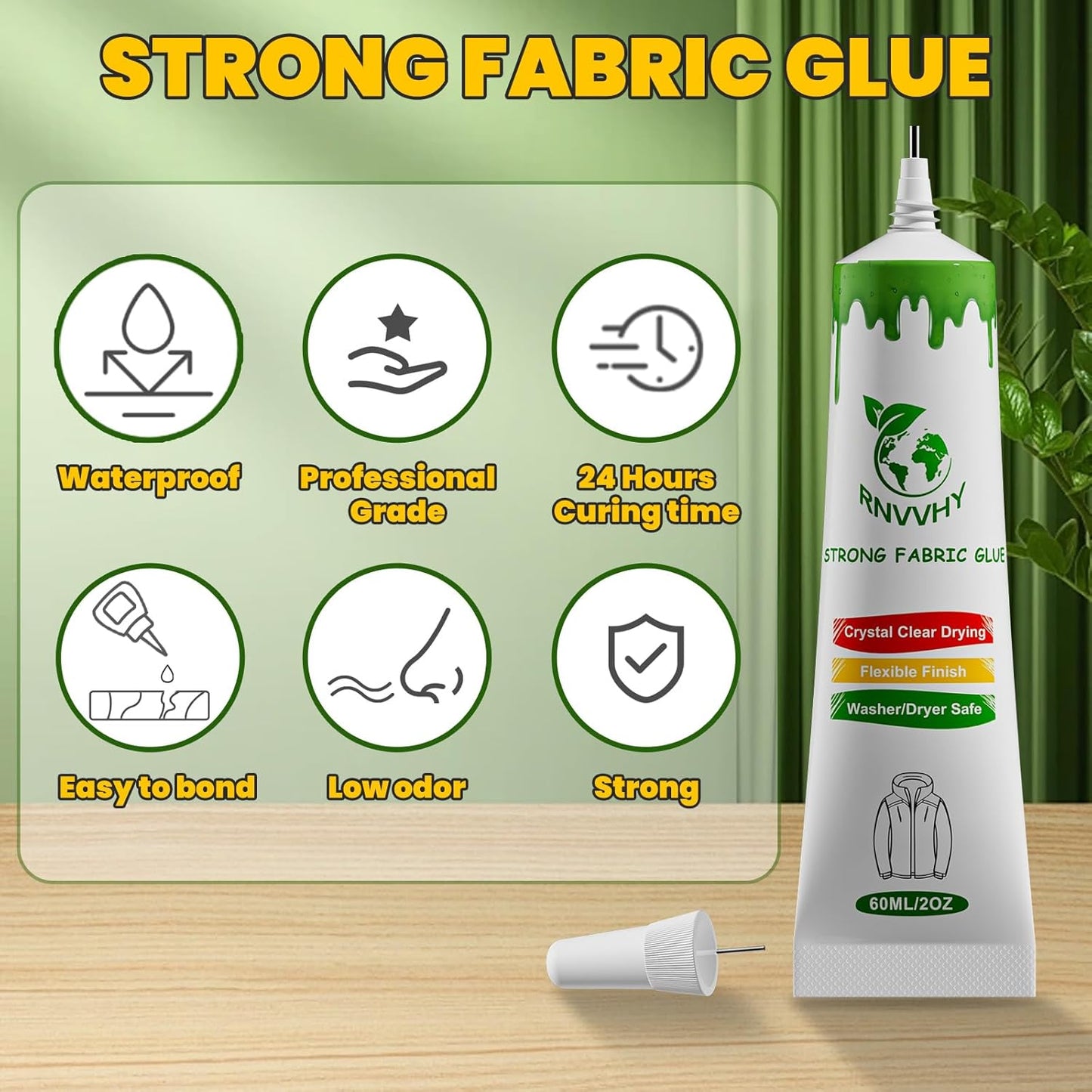 Fabric Glue Permanent, 60ml Super-Strong Clear Washable Fabric Adhesive for Clothing, Patches, Leather, Cotton, Denim, Polyester, Doll Repair (Fabric Glue Kits B)