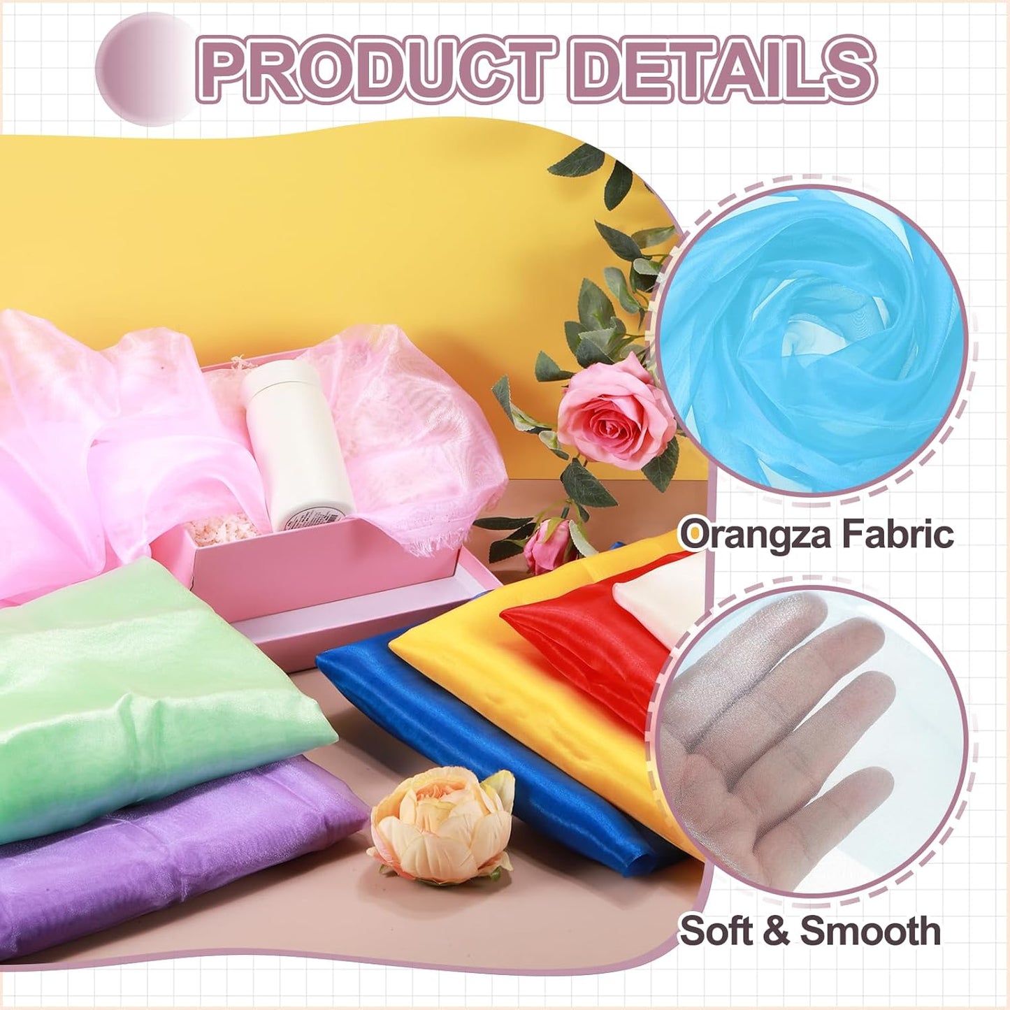 MECCANIXITY Iridescent Sheer Organza Fabric, 2 Yards x 59 Inches Solid Holographic Shiny Fabric Organza Cloth for Wedding, Curtains, Costume, Photo Background, Pale Blue