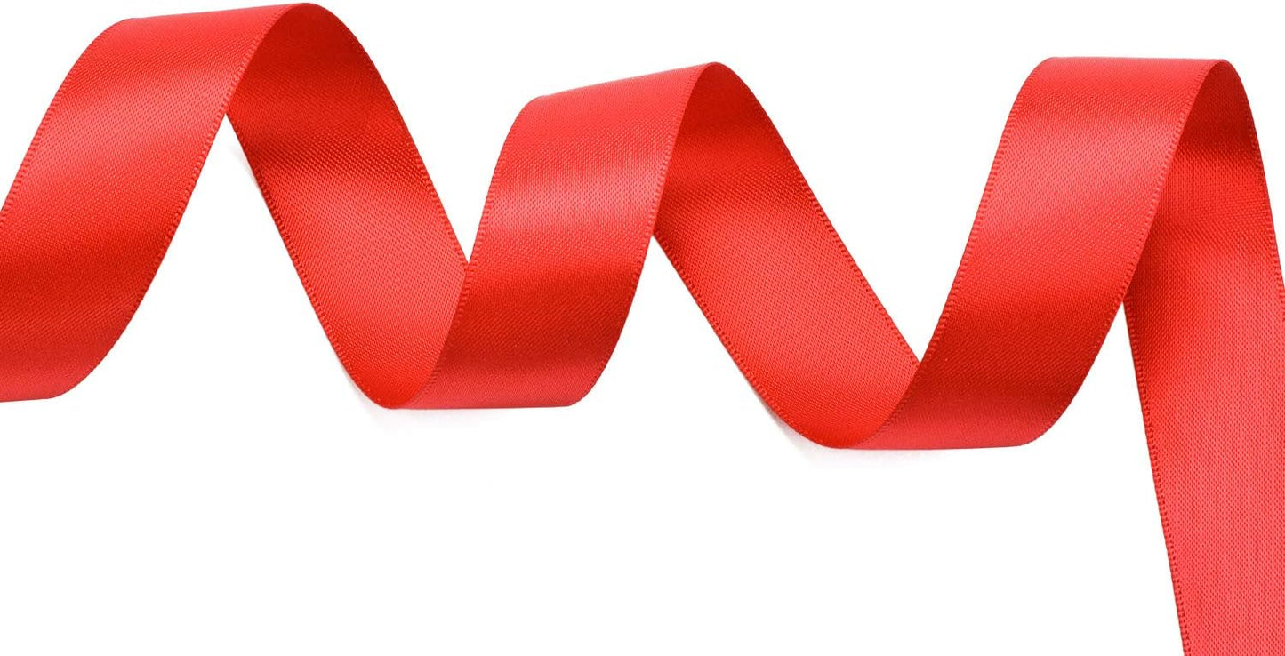 YAMA Red Double Face Satin Ribbon 7/8 Inch 25 Yards Red Silk Ribbon for Christmas Tree Gift Wrapping Hair Cabinets
