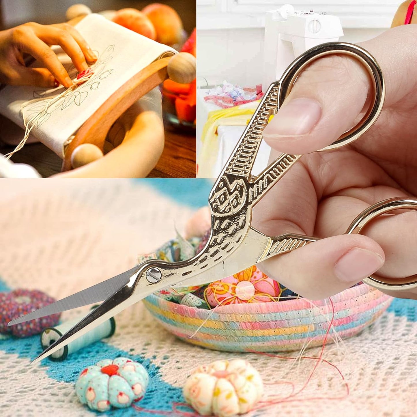 BIHRTC Small Craft 4.5Inch Embroidery Scissors with Artificial Leather Cover Stainless Steel Tip Bird Stork Scissors Shears for Sewing Crochet Embroidery Paper Art Work