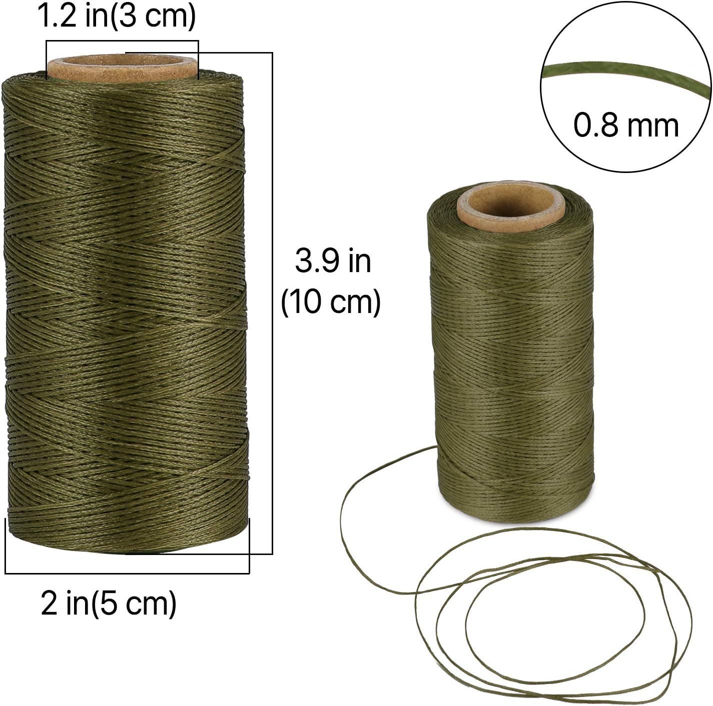 Flexzion Waxed Thread - 284 Yards (260 Meters) 0.8mm 150D Polyester Wax Thread for Leather Sewing, Bookbinding, Stitching, Repairing, Beading, & DIY Projects (Army Green)