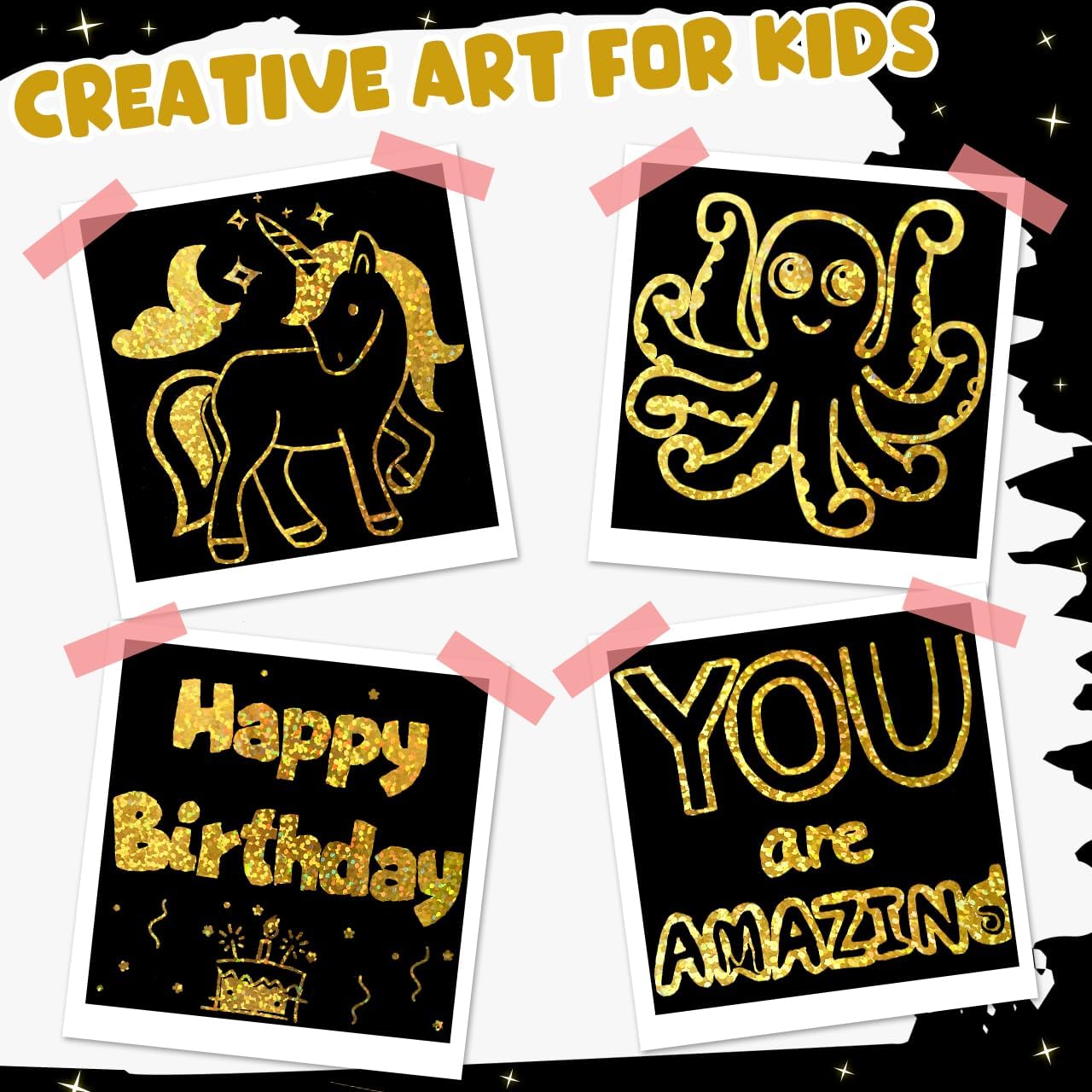 ZMLM 165 Rainbow Scratch Paper Art Crafts Mini Notes Kids Gifts 4 5 6 7 8 9 10 Years Old Girls Boys Students Teens Classroom Prizes School Supplies Birthday Party Travel Toy Activity(Gold Holographic)