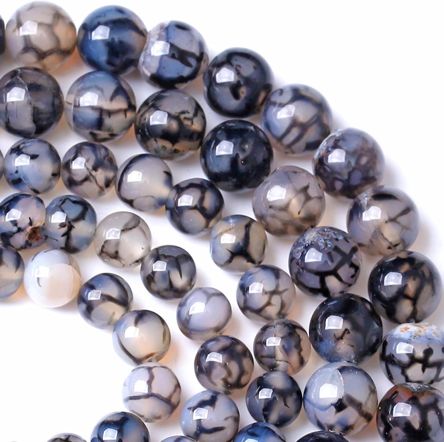 4MM Black Dragon Vein Agate Stone Beads Natural Gemstone Round Loose Beads for Jewelry and Bracelets Making 180pcs 2 Strands 32"