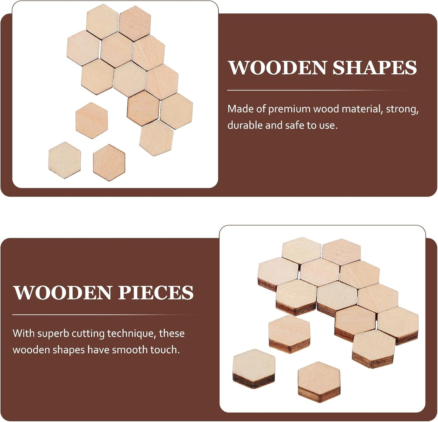 HEALLILY Wood Pieces, 200PCS Hexagon Wood Shape Beech Hexagonal Cutout Shapes Mosaic Tile Ornaments Embellishment DIY Crafts Decorations for Wedding Birthday Christmas (10mm)