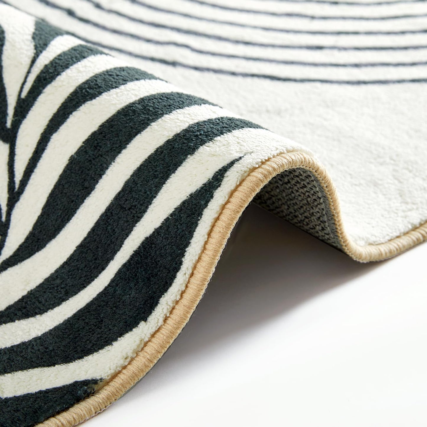 RoomTalks Mid Century Modern Living Room Rug Washable 5x7 Rug, Black Boho Cute Aesthetic Area Rugs Carpet for Bedroom Dining Room Office, Vintage Abstract Leaves Thin Indoor Entryway Carpet