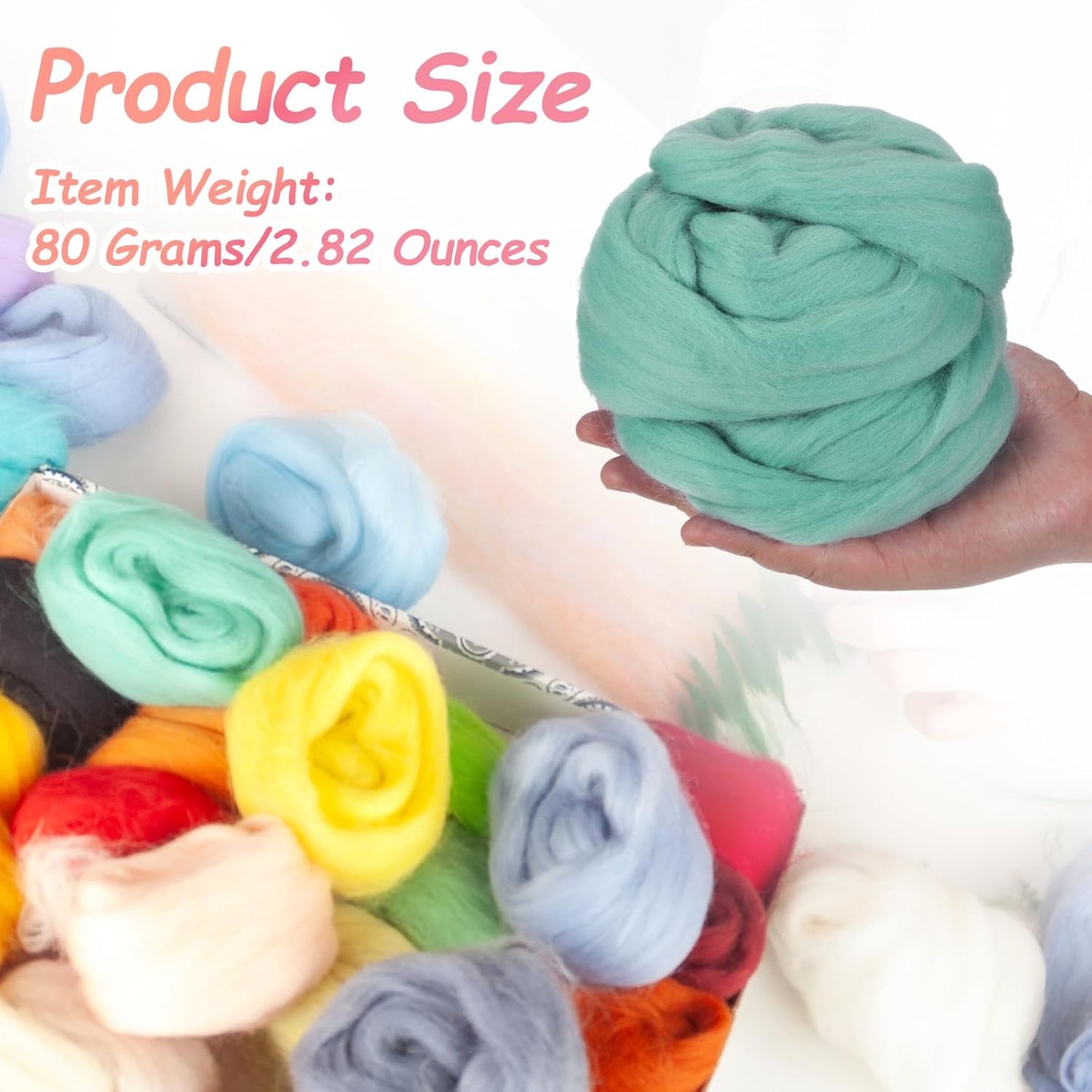 PATIKIL Wool Roving Yarn, 80G/2.82OZ Soft Felting Wool Pure Chunky Roving Yarn Bulk for Needle Felting Knitting Blanket Spinning Weaving DIY Craft, Green