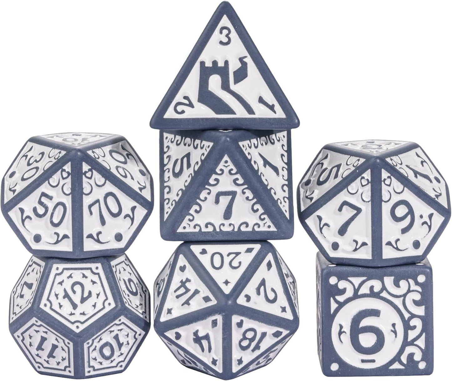 7-Die DND Dice Set New Pattern Polyhedral Dice Set with Leather Bag D&D Die for RPG Table Games(Blue White)