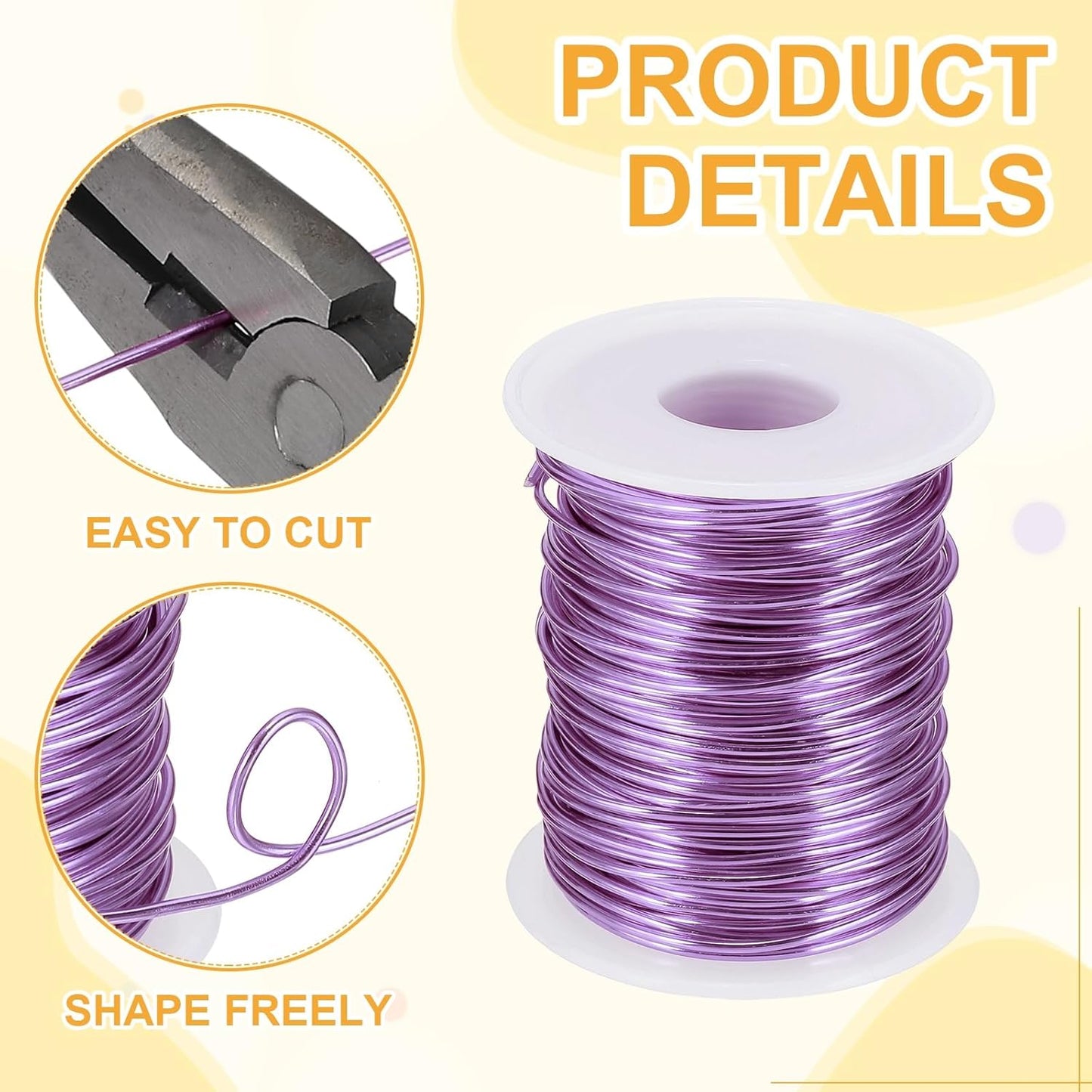 uxcell 16 Gauge / 1.5mm Anodized Aluminum Wire for Jewelry Craft Making, 102 Feet Bendable Flexible Wire for DIY Home Decor Gardening Sculpture, Light Purple