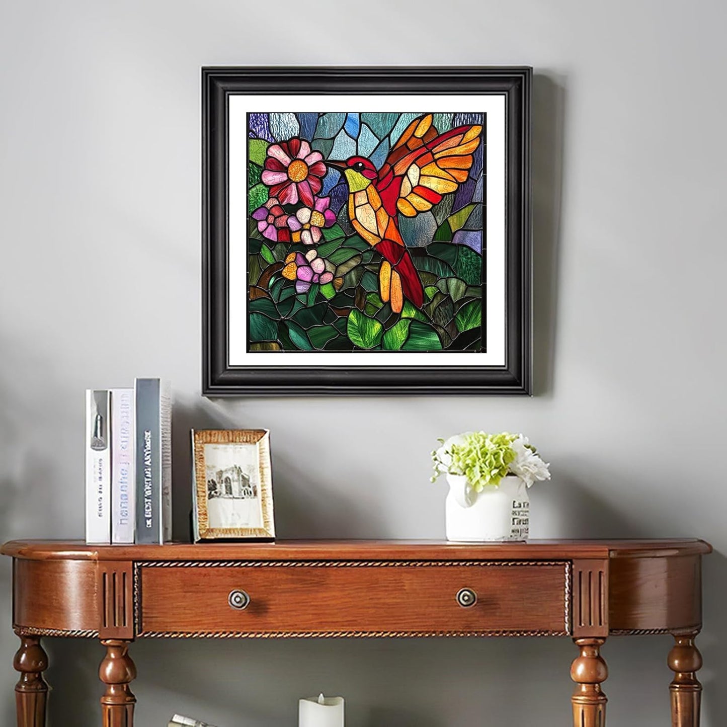 Wooden Puzzle for Adults, Stained Glass Hummingbird Jigsaw Puzzles 200 Piece, Unique Shapes Family Reunion Puzzle for Adults and Kids, Beautiful Package, Best Gift for Family Friends 11.4x11in