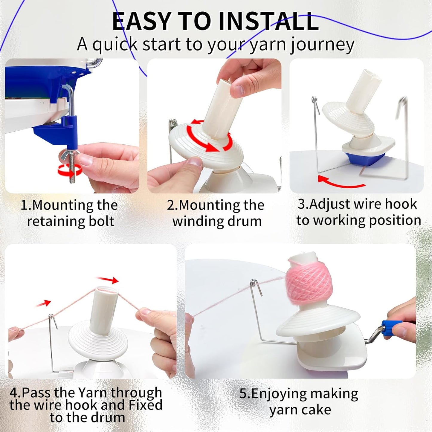 SPEENSUN Yarn Ball Winder, Crochet Yarn Winder, Efficient Yarn Cake Maker Make 3.5oz Yarn Cakes, Easy to Use and Install Crochet Yarn Roller with Lower Noise, The Helper for Knitting Enthusiast