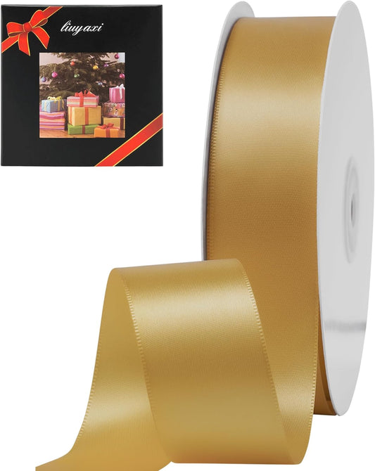 LIUYAXI Old Gold Double Faced Satin Ribbon, 1-1/2" X Continuous 50 Yards, Ribbons Perfect for Gift Wrapping Wedding DIY Craft Bow Making & Other Projects